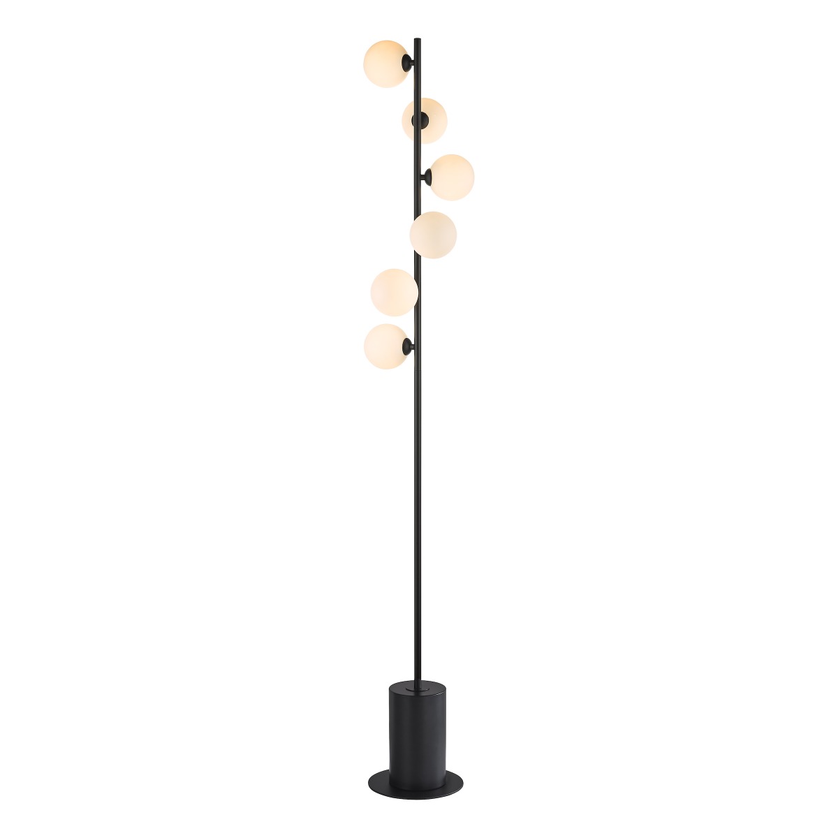 Dar Lighting Spiral 6 Light Floor Lamp In Matt Black With Round Opal Glass SPI4922-02