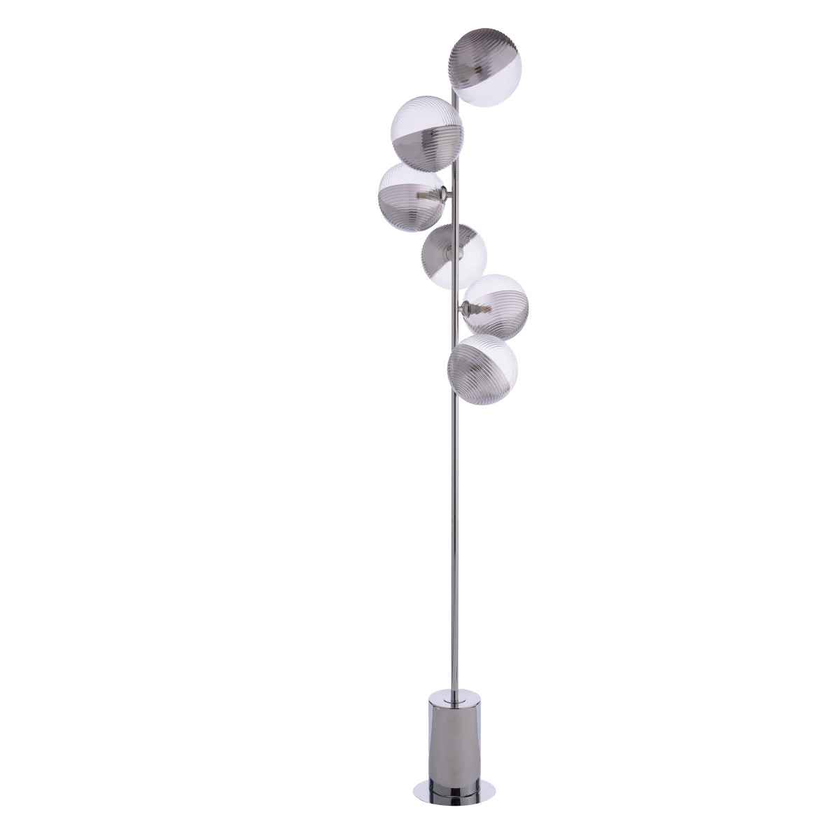 Dar Lighting Spiral 6 Light Floor Lamp In Polished Chrome With Smoked And Clear Ribbed Glass