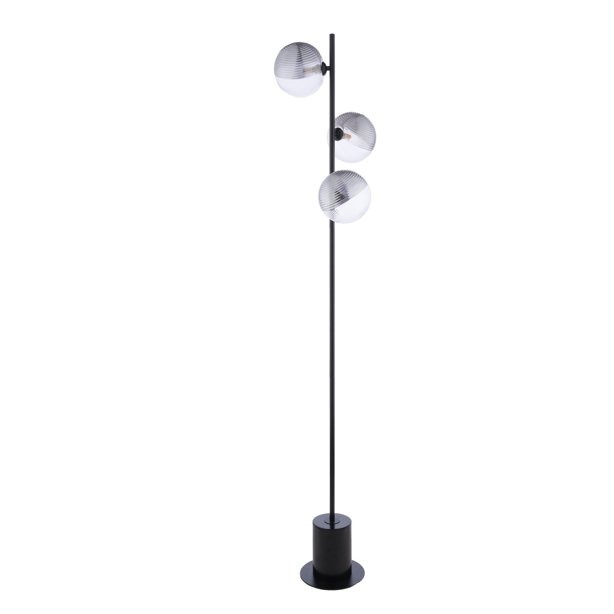 Dar Lighting Spiral 3 Light Floor Lamp In Matt Black With Smoked And Clear Ribbed Glass