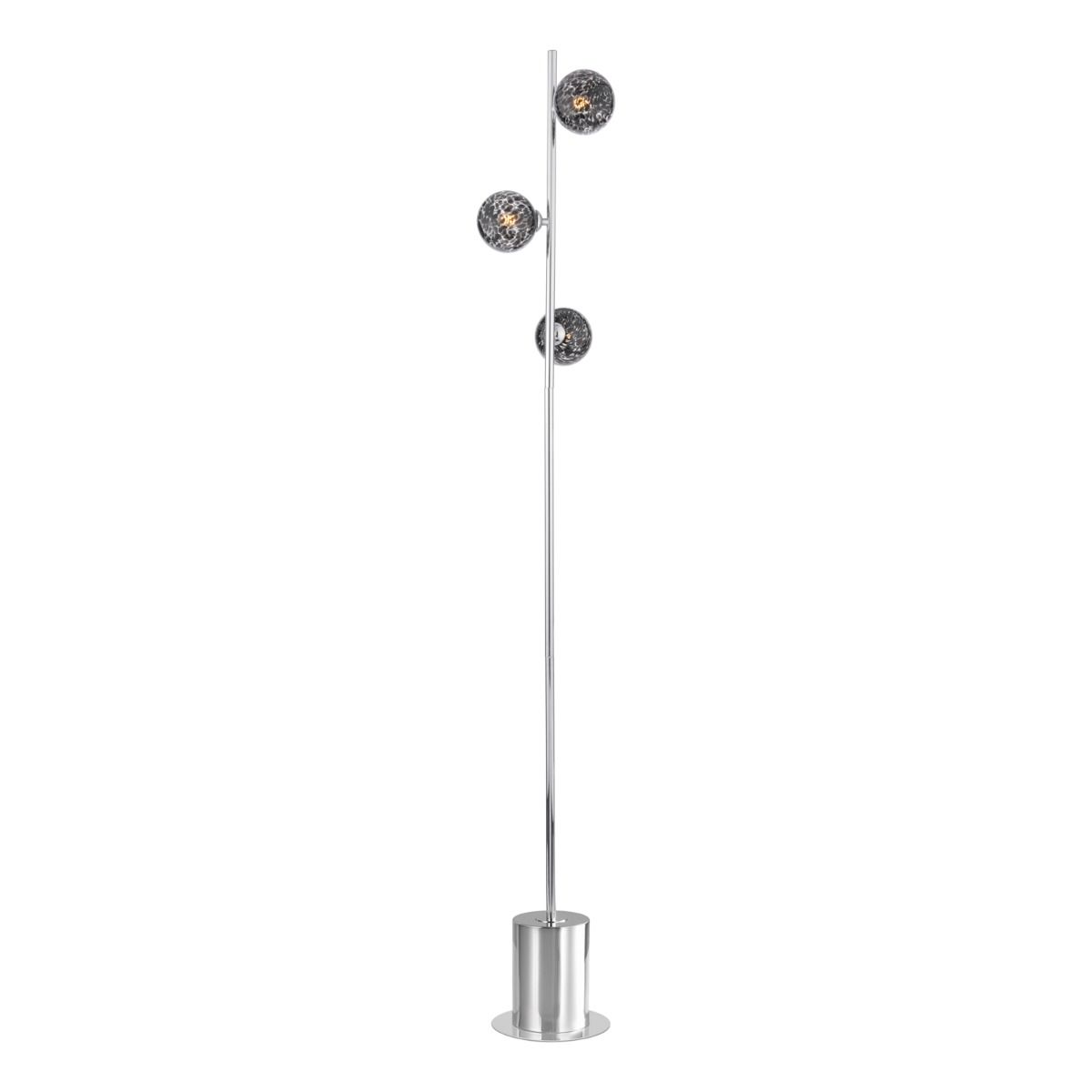 Dar Wisebuys Spiral 3 Light Floor Lamp In Polished Chrome With Black Confetti Glass