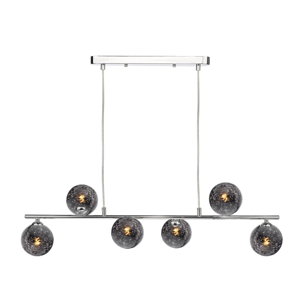 Dar Wisebuys Spiral 6 Light Ceiling Bar Pendant In Polished Chrome With Black Confetti Glass