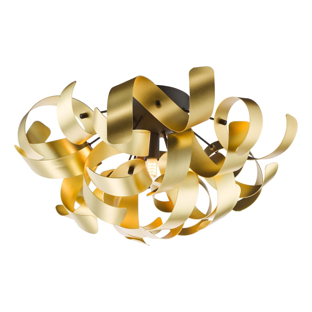 Dar Lighting Swash 4 Light Flush In Black Finish With Gold Ribbons