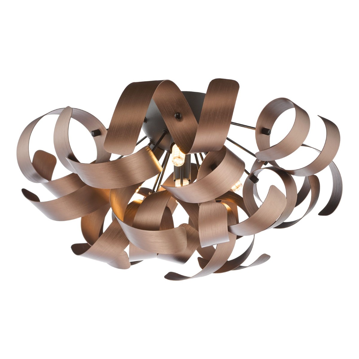 Dar Lighting Swash 4 Light Flush In Black Finish With Copper Ribbons