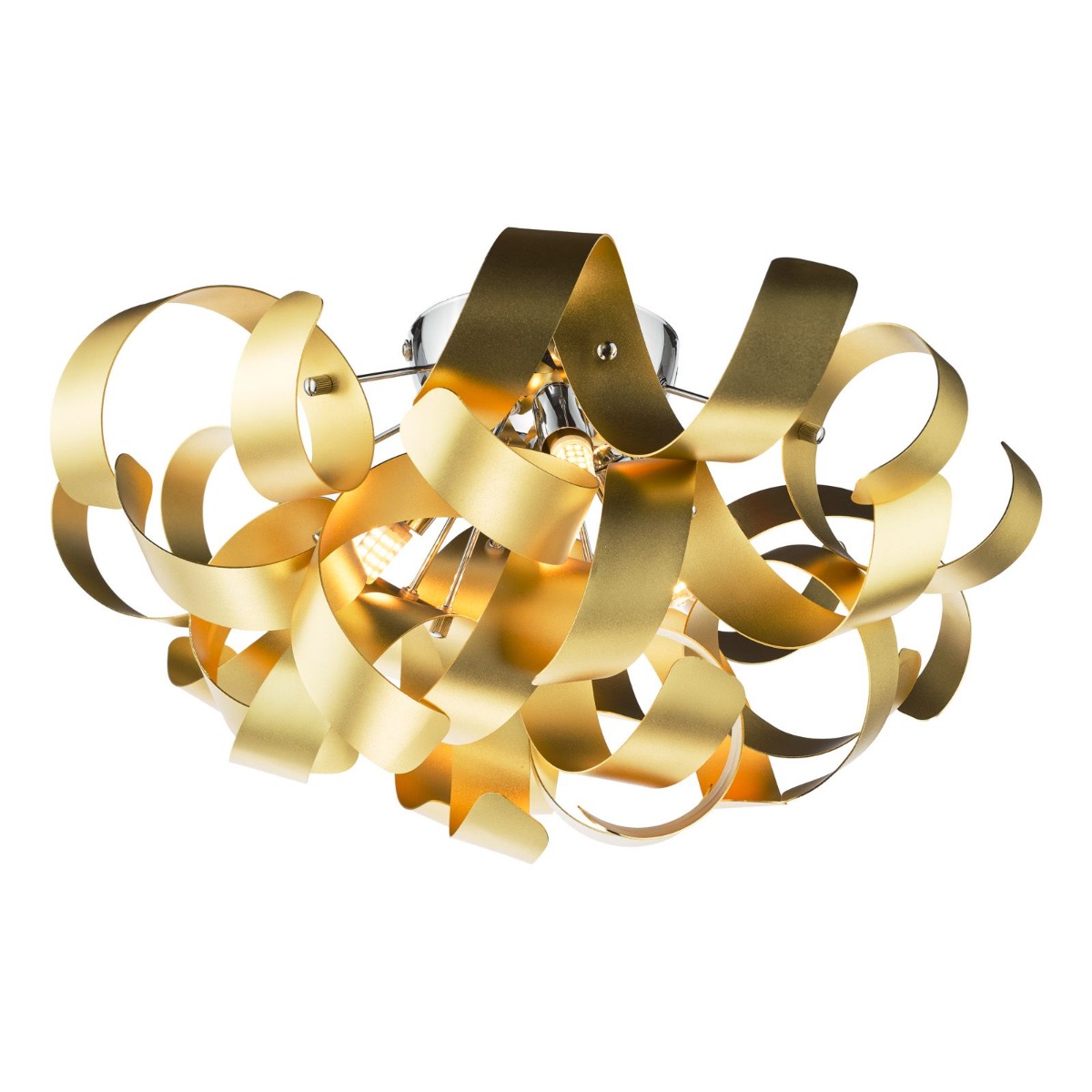 Dar Lighting Swash 4 Light Flush In Polished Chrome With Gold Ribbons