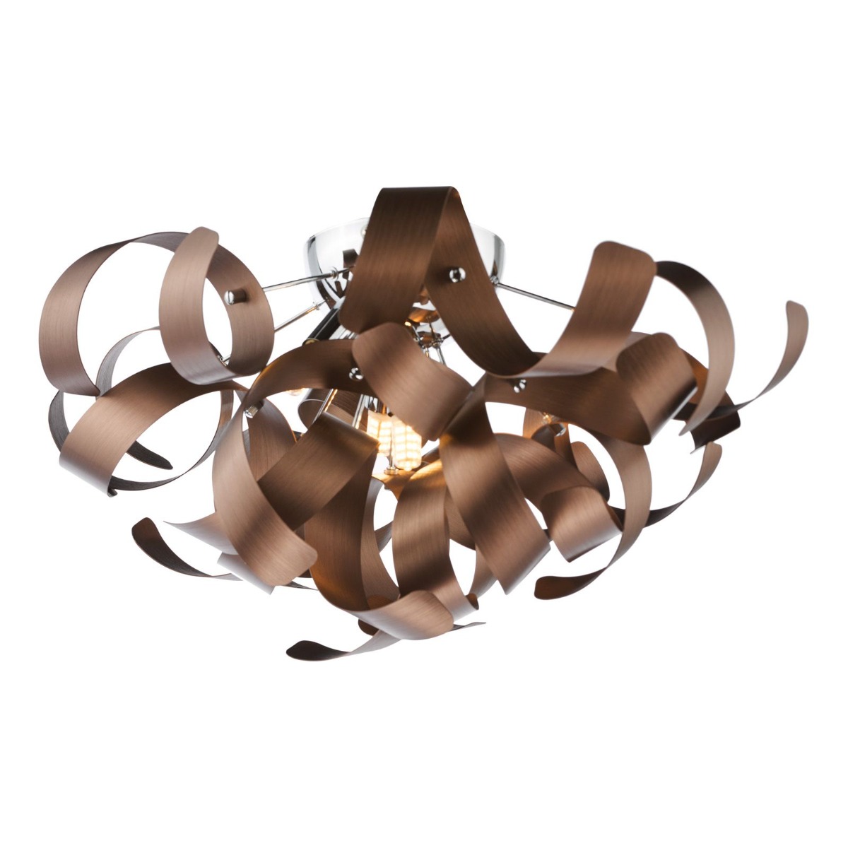 Dar Lighting Swash 4 Light Flush In Polished Chrome With Copper Ribbons