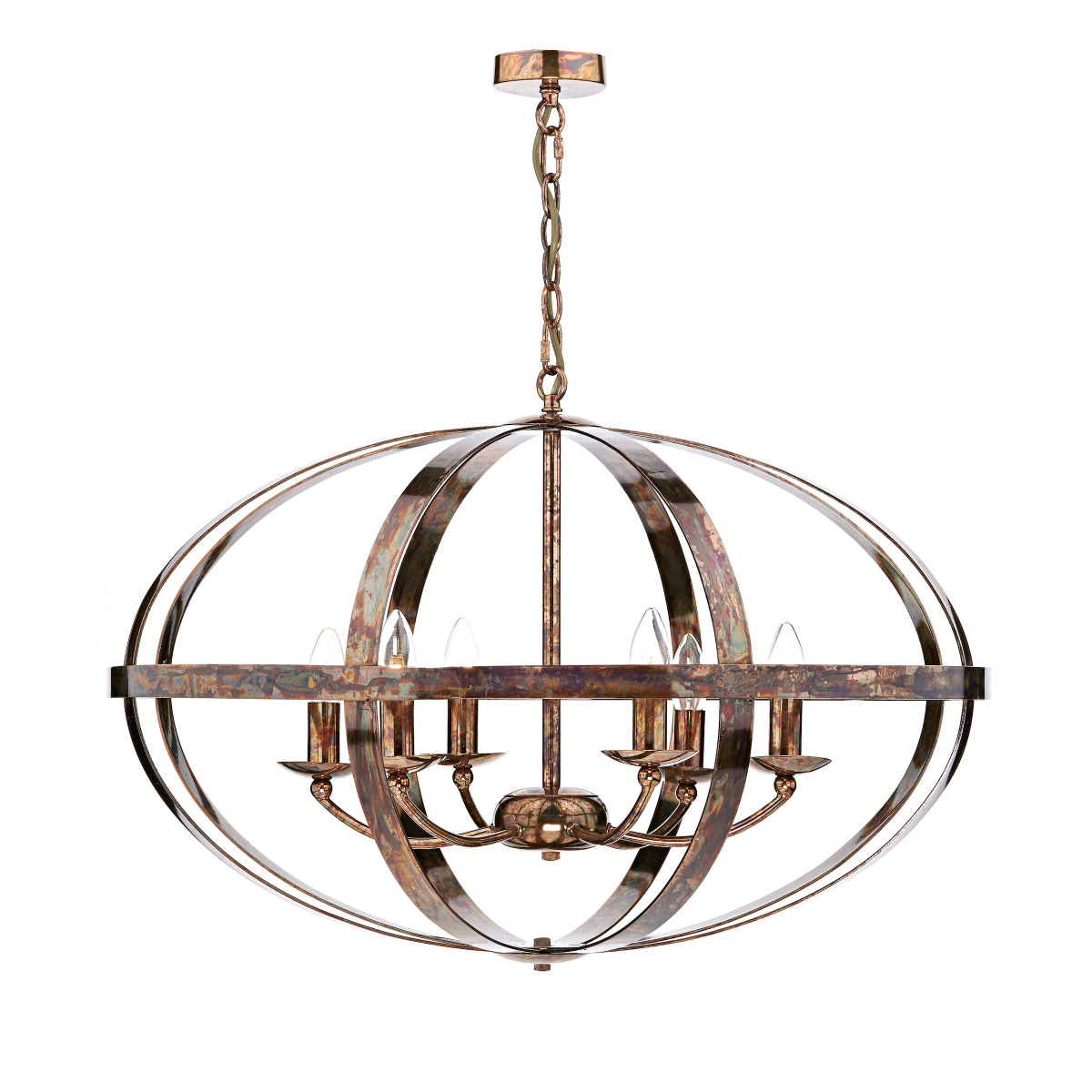 Dar SYM0664 Symbol 6 Light Pendant Ceiling Light in Dappled Copper