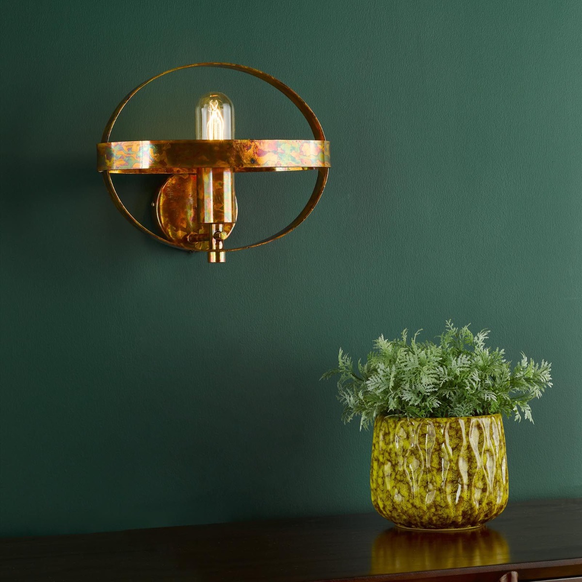 Dar Lighting Symbol Wall Light In Mottled Copper Finish