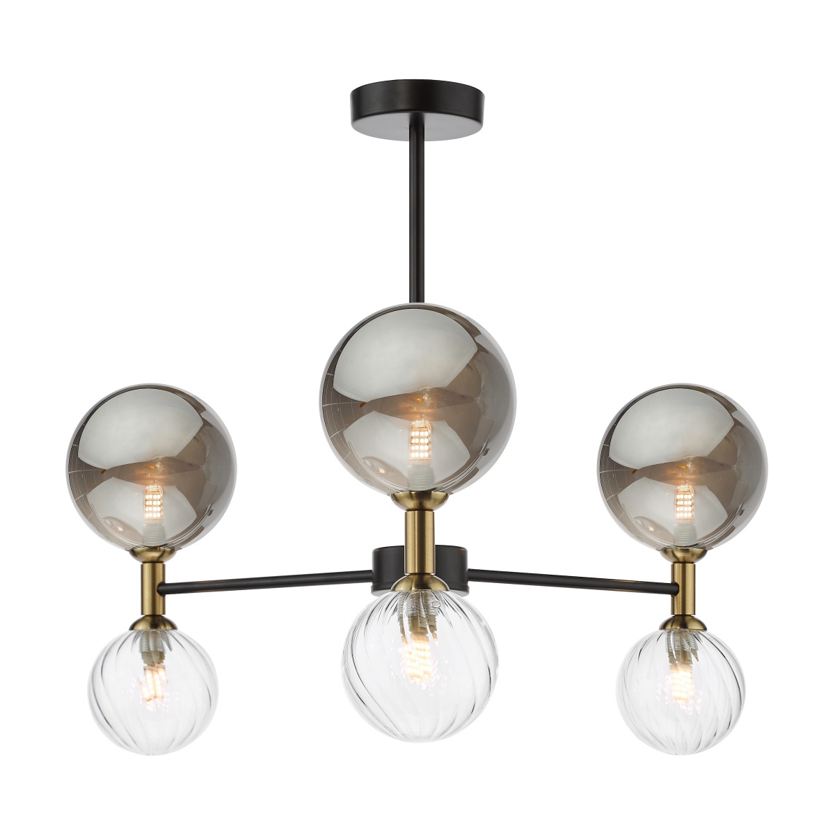 Dar Wisebuys Takara 6 Light Semi Flush Ceiling Light In Matt Black With Clear And Smoked Glass