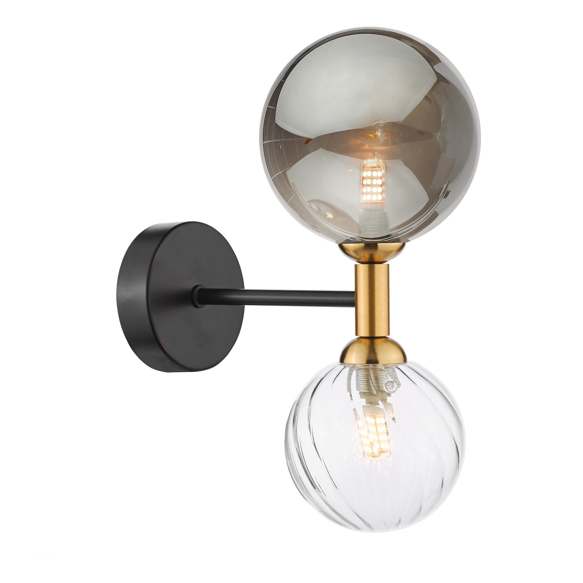 Dar Wisebuys Takara 2 Light Wall Light In Black With Clear And Twisted Glass