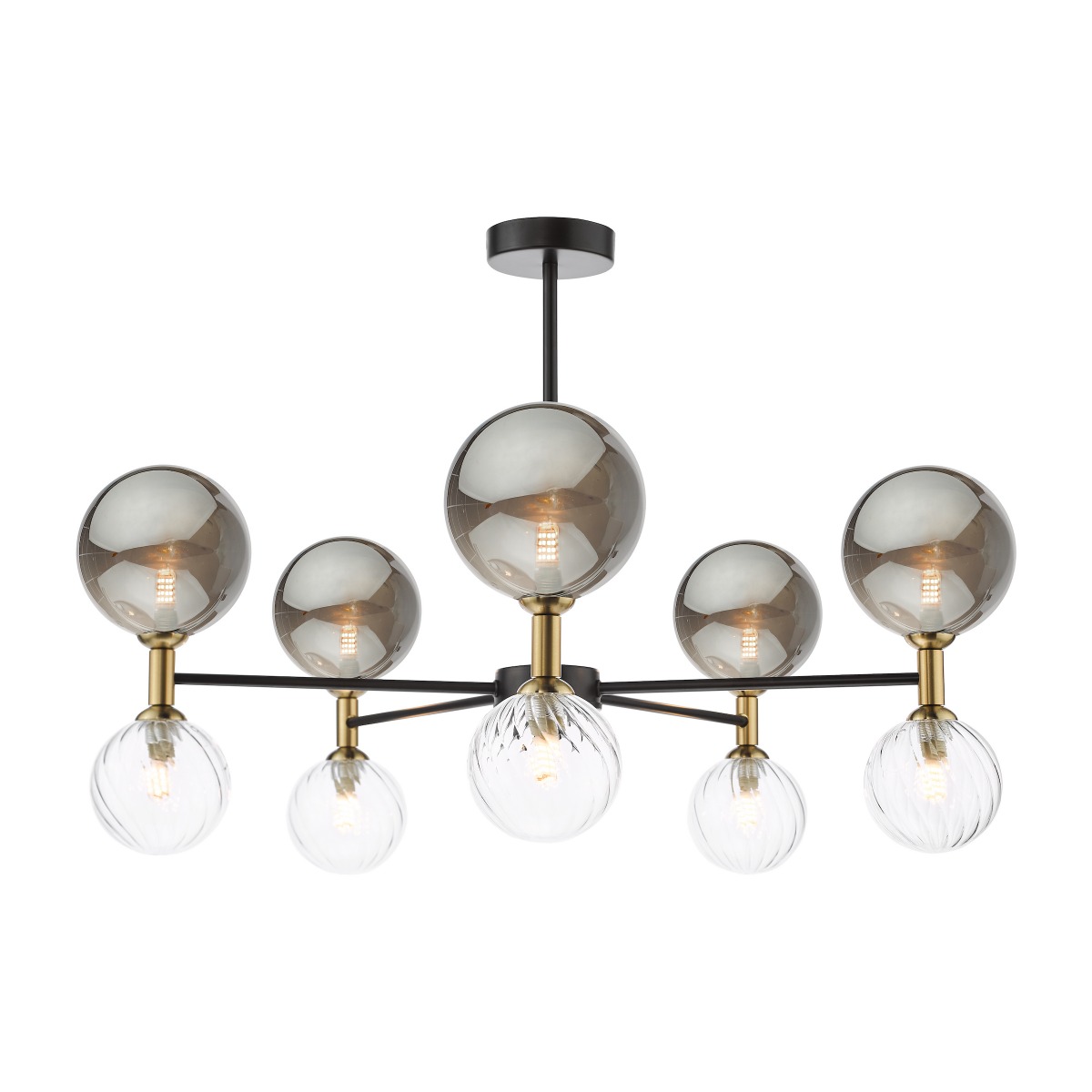 Dar Wisebuys Takara 10 Light Semi Flush Ceiling Light In Black With Clear And Smoked Glass