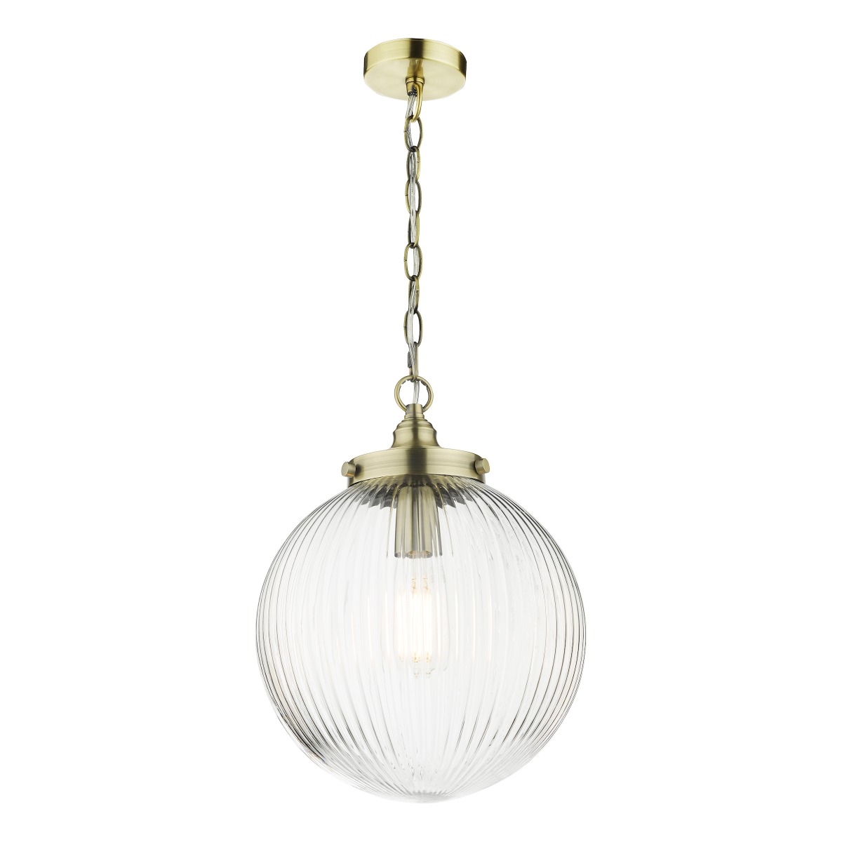 Dar Lighting Tamara Single Ceiling Pendant Light In Antique Brass With Ribbed Glass