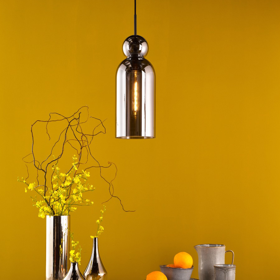 Dar Lighting Tao Ceiling Pendant In Matt Black With Smoked Glass Shade