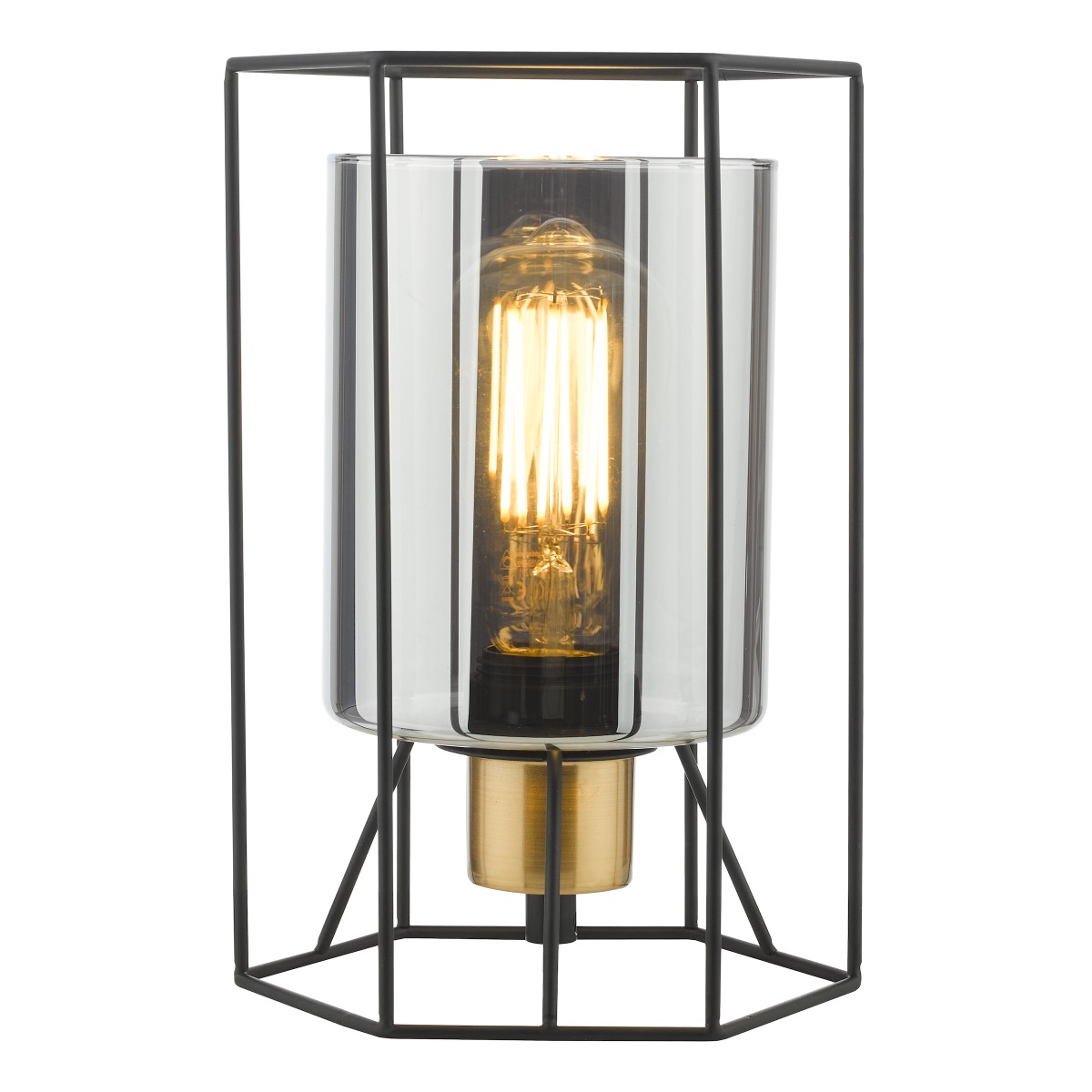 Dar Lighting Tatum Table Lamp In Matt Black Finish With Smoked Glass Shade