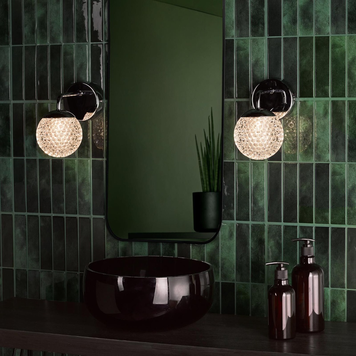 Dar Lighting Teva Wall Light In Polished Chrome With Faceted Acrylic IP44