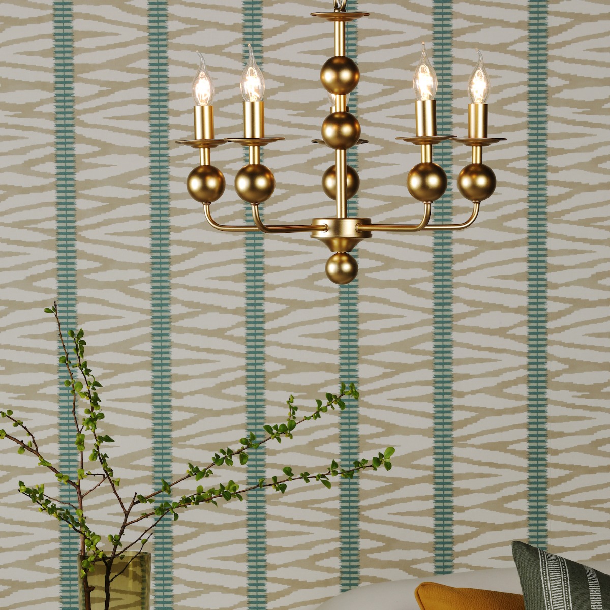 Dar Lighting Tilda 5 Light Ceiling Pendant Light In Satin Gold Finish