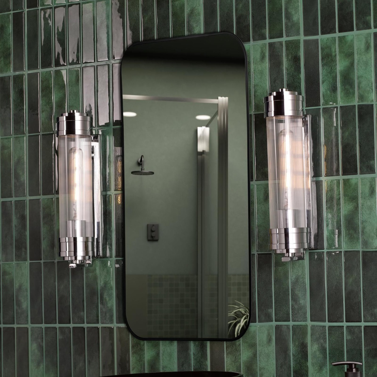 Dar Lighting Tommaso Bathroom Wall Light Polished Nickel and Ribbed Glass IP44