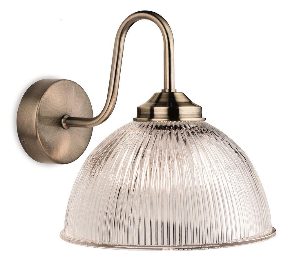Firstlight 3725AB Ashford 1 Light Wall Light In Antique Brass With Ribbed Clear Glass Shade