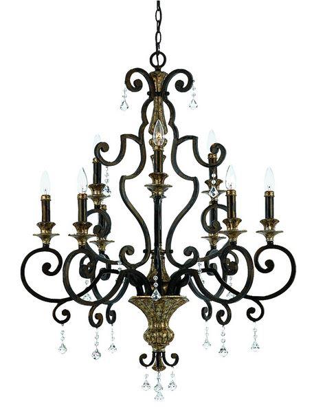 QZ/MARQUETTE9 9 Light Crystal Drop Heirloom Chandelier