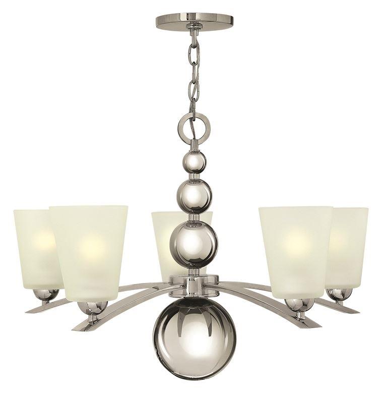 HK/ZELDA5 PN Polished Nickel Zelda 5 Light Chandelier with Glass Shades