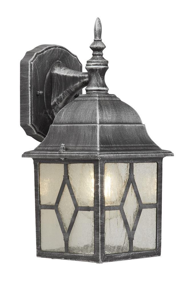 Traditional Black Silver Outdoor Leaded Glass Wall Lantern Light