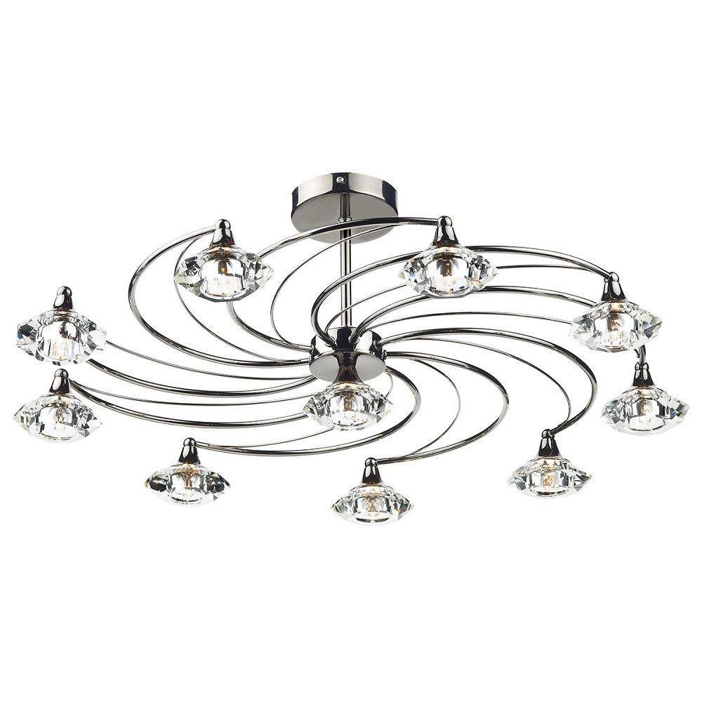 Dar LUT2367 Luther 10 Light Black Chrome Semi-Flush Ceiling Light