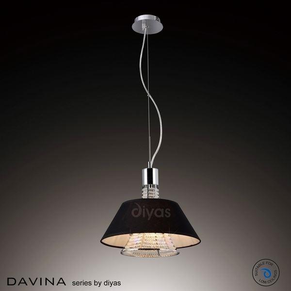 IL30042/BL Davina 2 Light Chrome, Crystal And Black Pendant