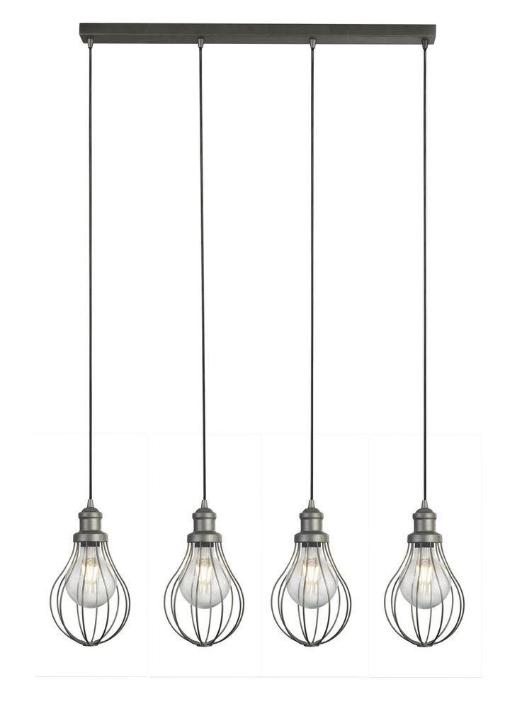 Searchlight 1384-4PW Balloon Cage 4 Light Linear Pendant Light In Pewter