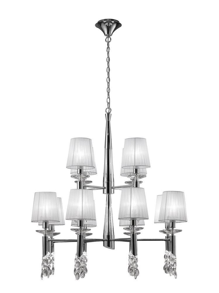 Mantra M3850 Tiffany 12+12 Light Pendant Light  In Chrome With White Shades