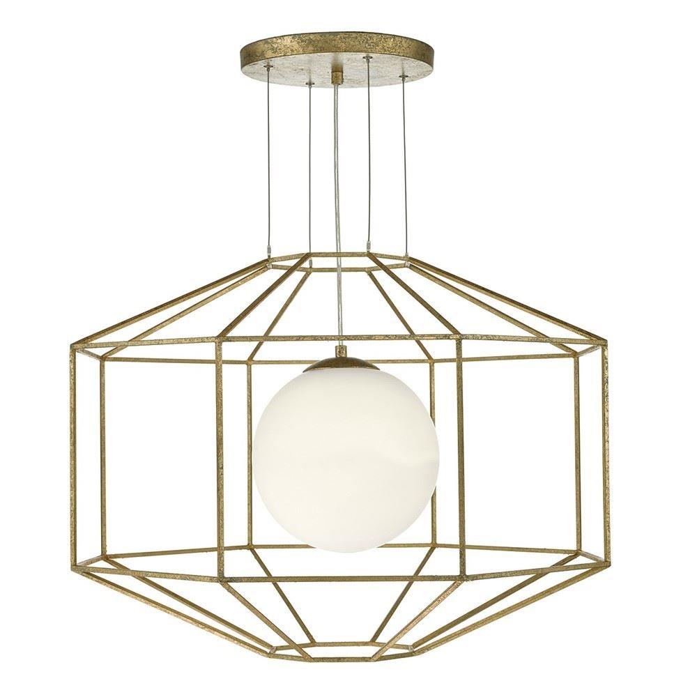 Dar IZM0135 Izmir 1 Light Hexagonal Old Gold Pendant Ceiling Light