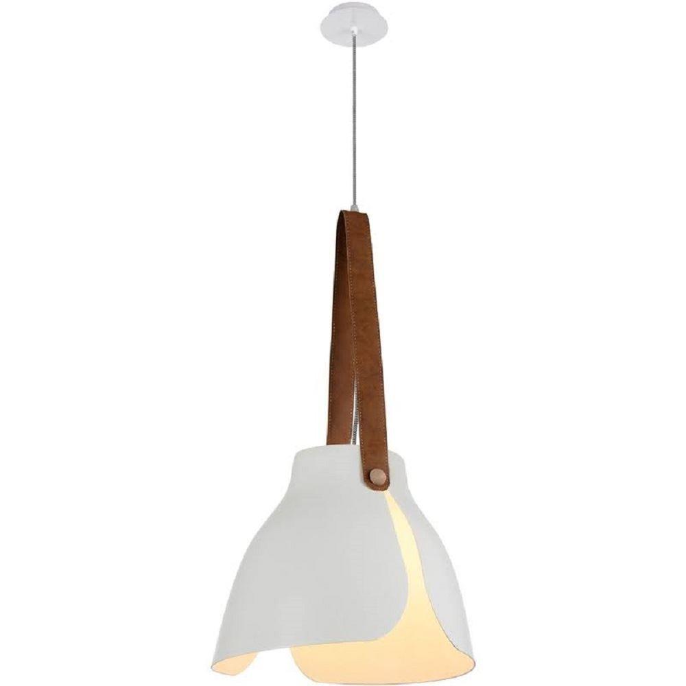 Image of Mantra M5602 Swiss 1 Light Ceiling Pendant In White And Leather - Dia: 480mm