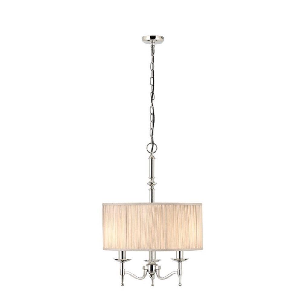 Image of Interiors 1900 63636 Stanford Nickel 3 Light Ceiling Pendant With 1 Beige Shade