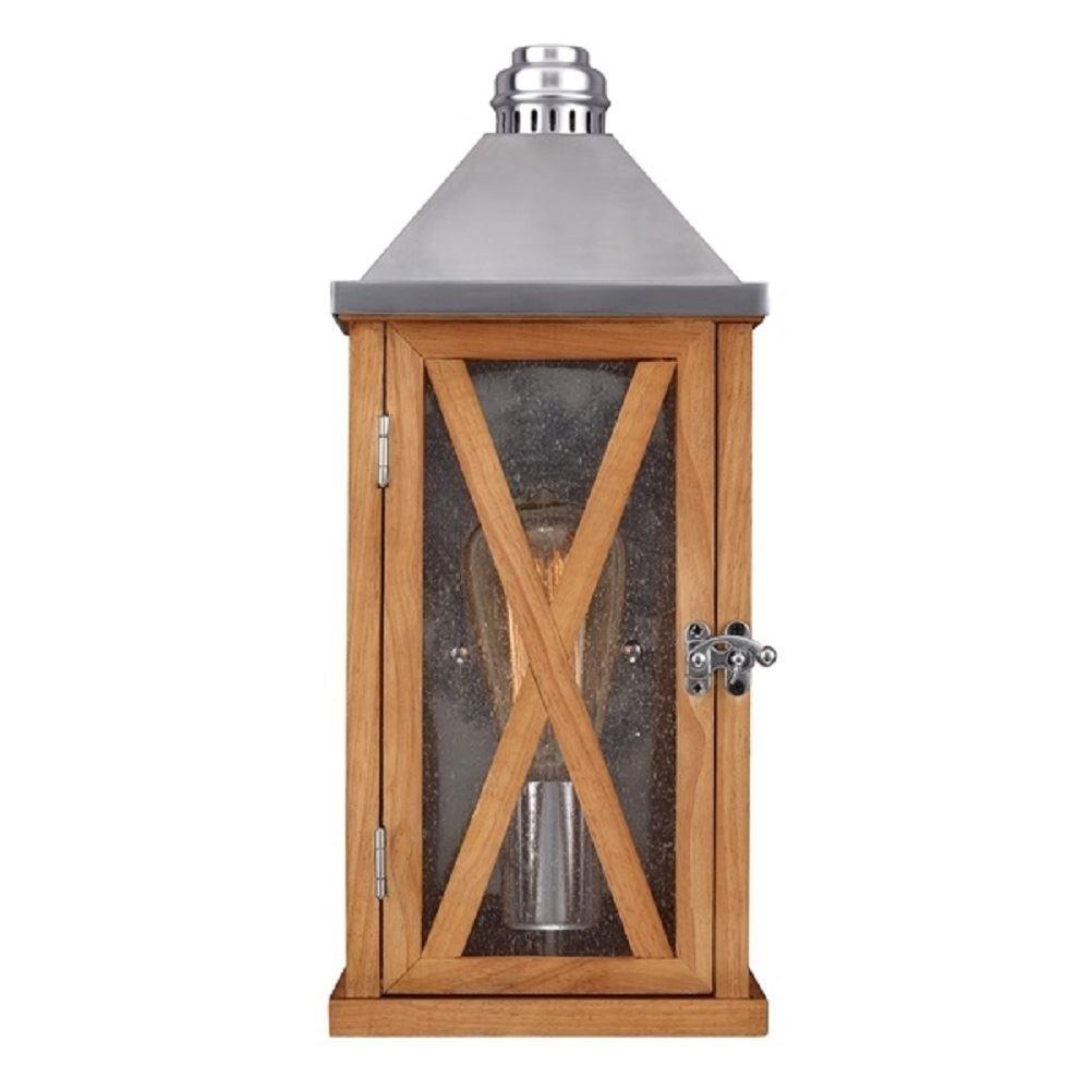 Elstead FE/LUMIERE/2 OAK Lumiere 1 Light Small Wall Lantern Light In Natural Oak - Peaked Top