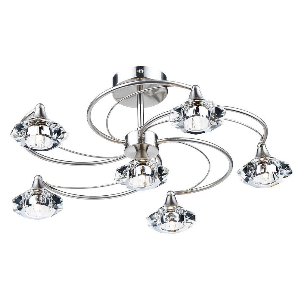 Dar LUT0646 Luther 6 Light Satin Chrome Semi Flush Ceiling Light