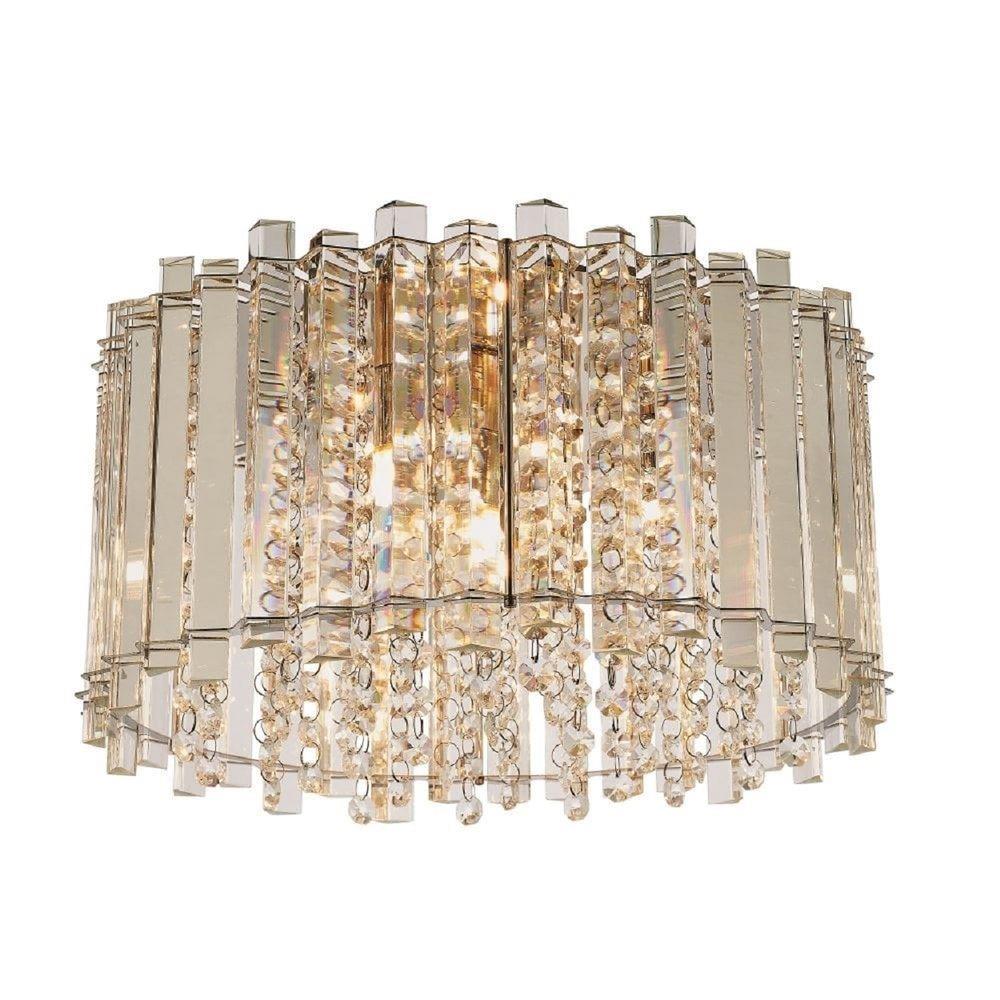Image of 4 Light Flush Ceiling Light In Chrome Plate And Clear Crystal Glass