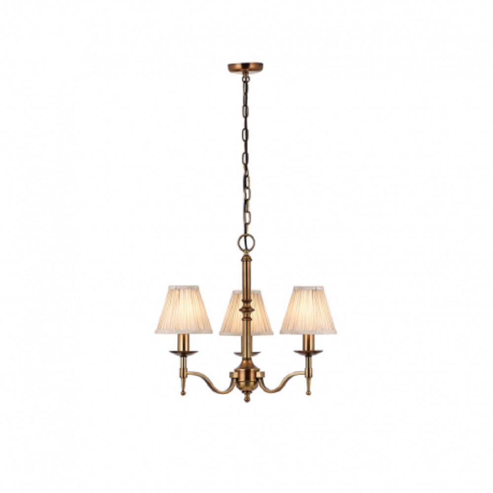 Image of Interiors 1900 63628 Stanford Brass 3 Light, 3 Arm Ceiling Pendant Light In Brass With Beige Shades