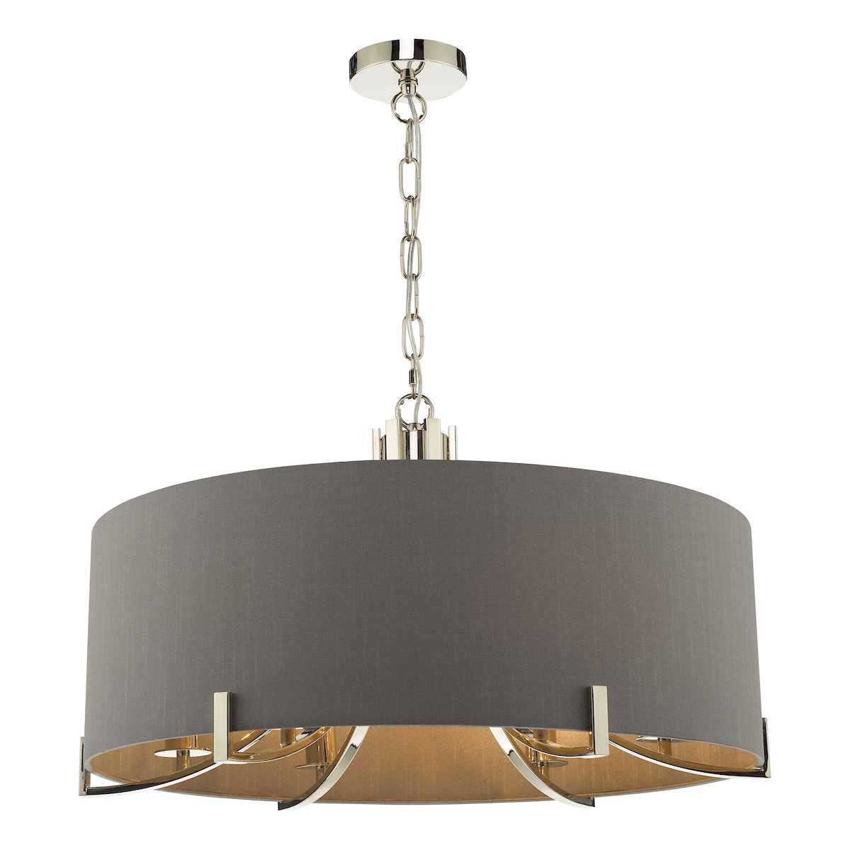 Dar Lighting VEY0639 Veyron 6 Light Ceiling Pendant In Polished Nickel With Grey Shade