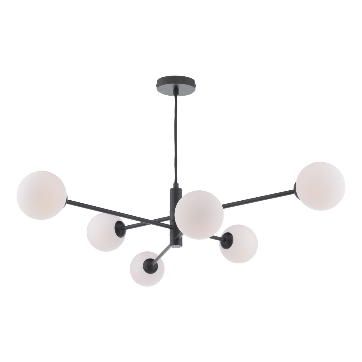 Dar Lighting Vignette 6 Light Ceiling Pendant Light In Matt Black Finish With Opal Glass