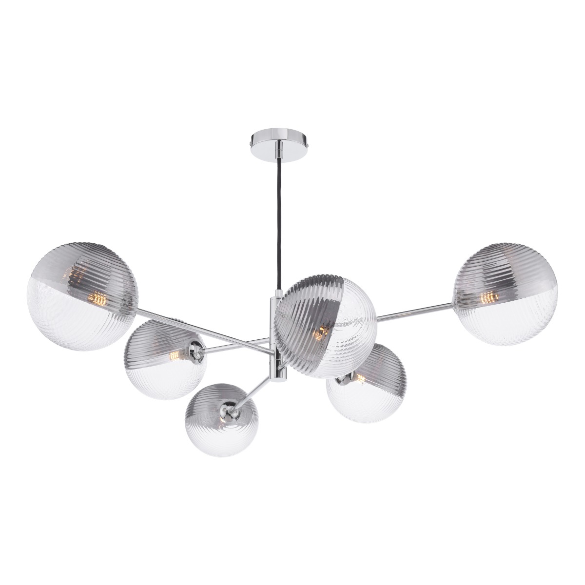 Dar Lighting Vignette 6 Light Ceiling Pendant Light in Polished Chrome With Ribbed Glass