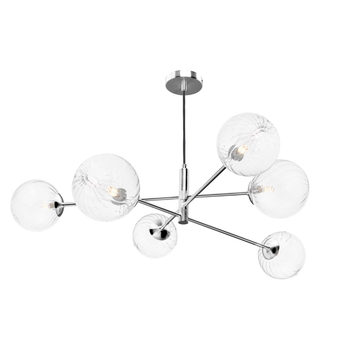 Dar Wisebuys Vignette 6 Light Ceiling Pendant Light In Polished Chrome With Twisted Glass