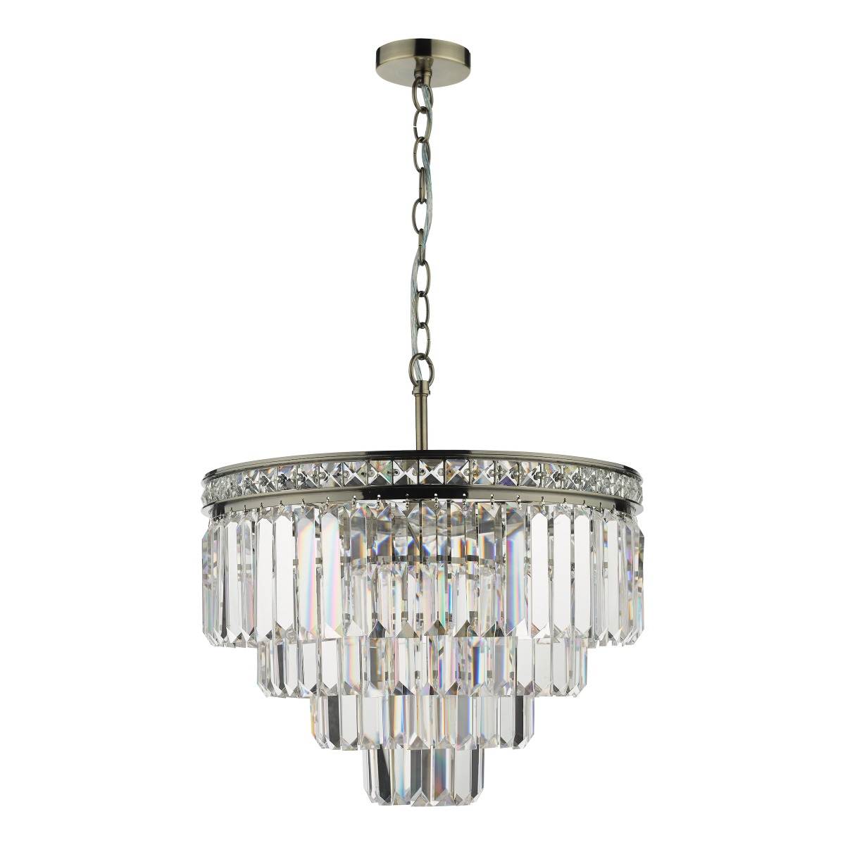 Dar Lighting Vyana 4 Light Crystal Ceiling Pendant Light In Antique Brass Finish