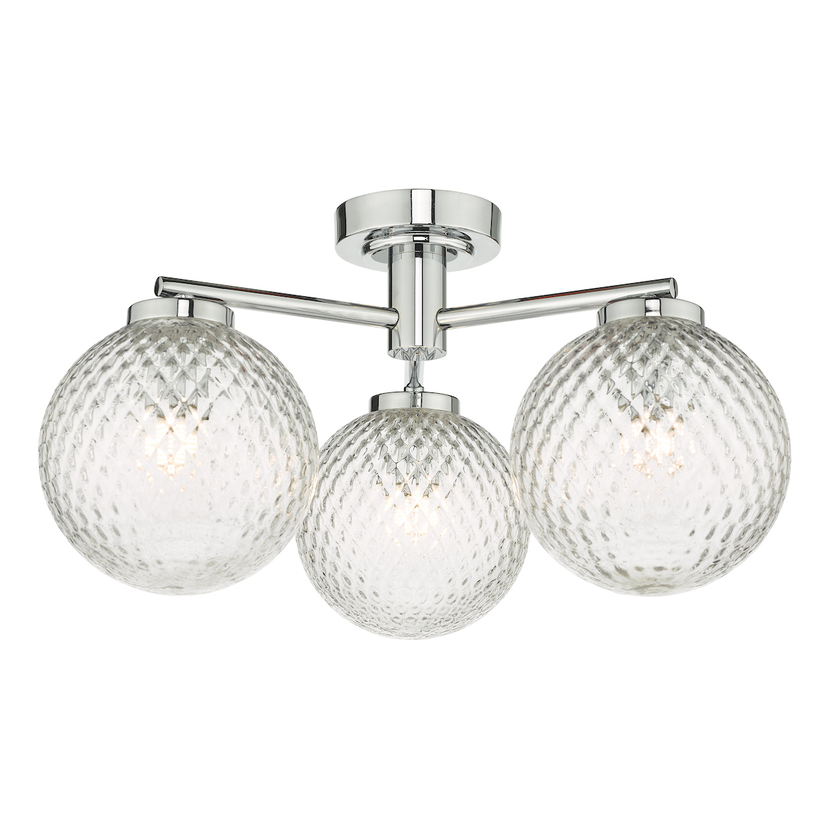 Dar Lighting WAY5350 Wayne Bathroom 3 Light Semi Flush Light In Polished Chrome With Glass Shades IP44