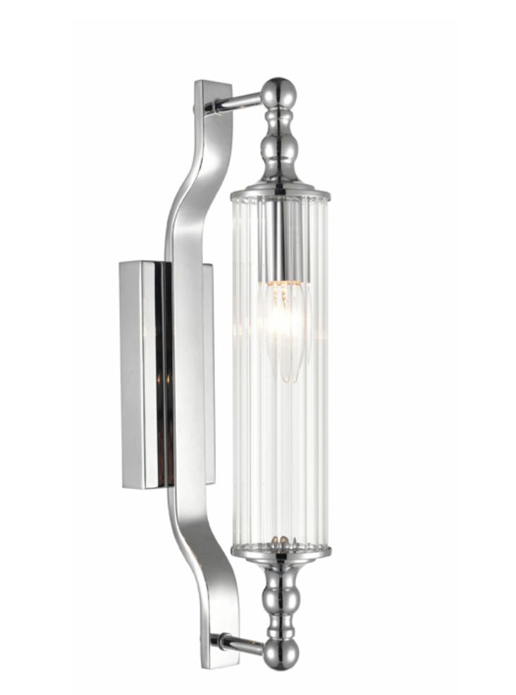 Paris Bathroom Wall Light In Chrome Finish With Ribbed Glass Shade IP44 W133