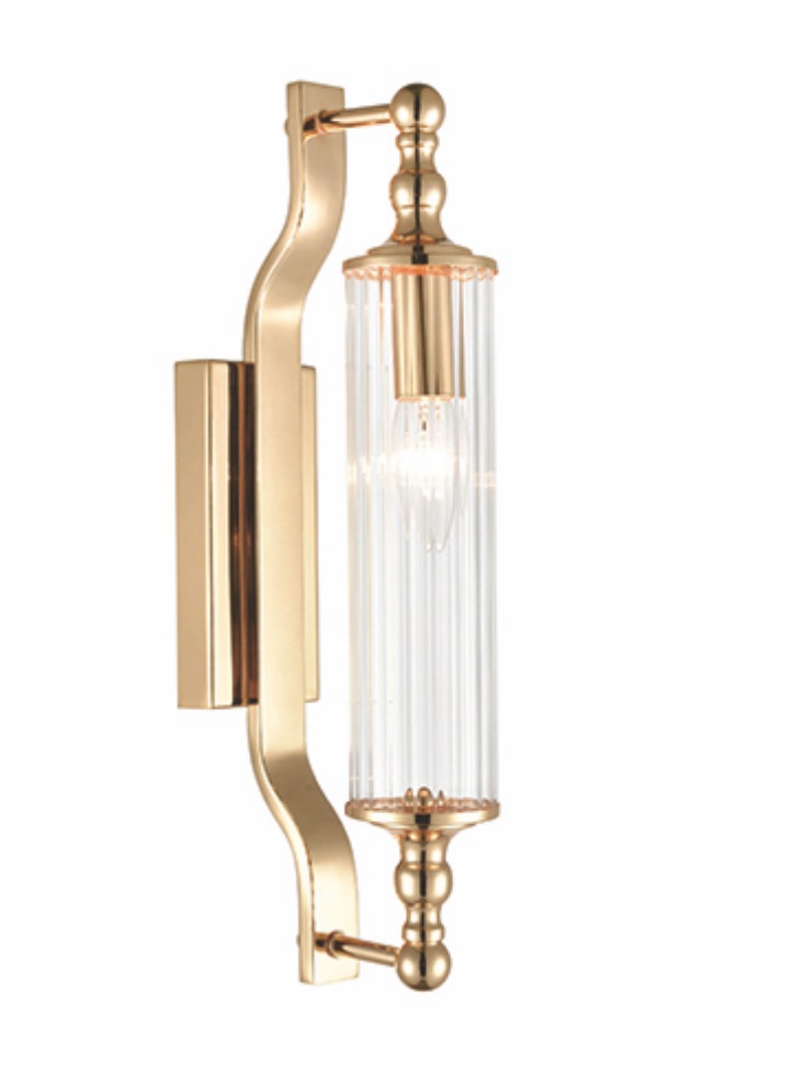 Paris Bathroom Wall Light In Gold  Finish With Ribbed Glass Shade IP44 W134