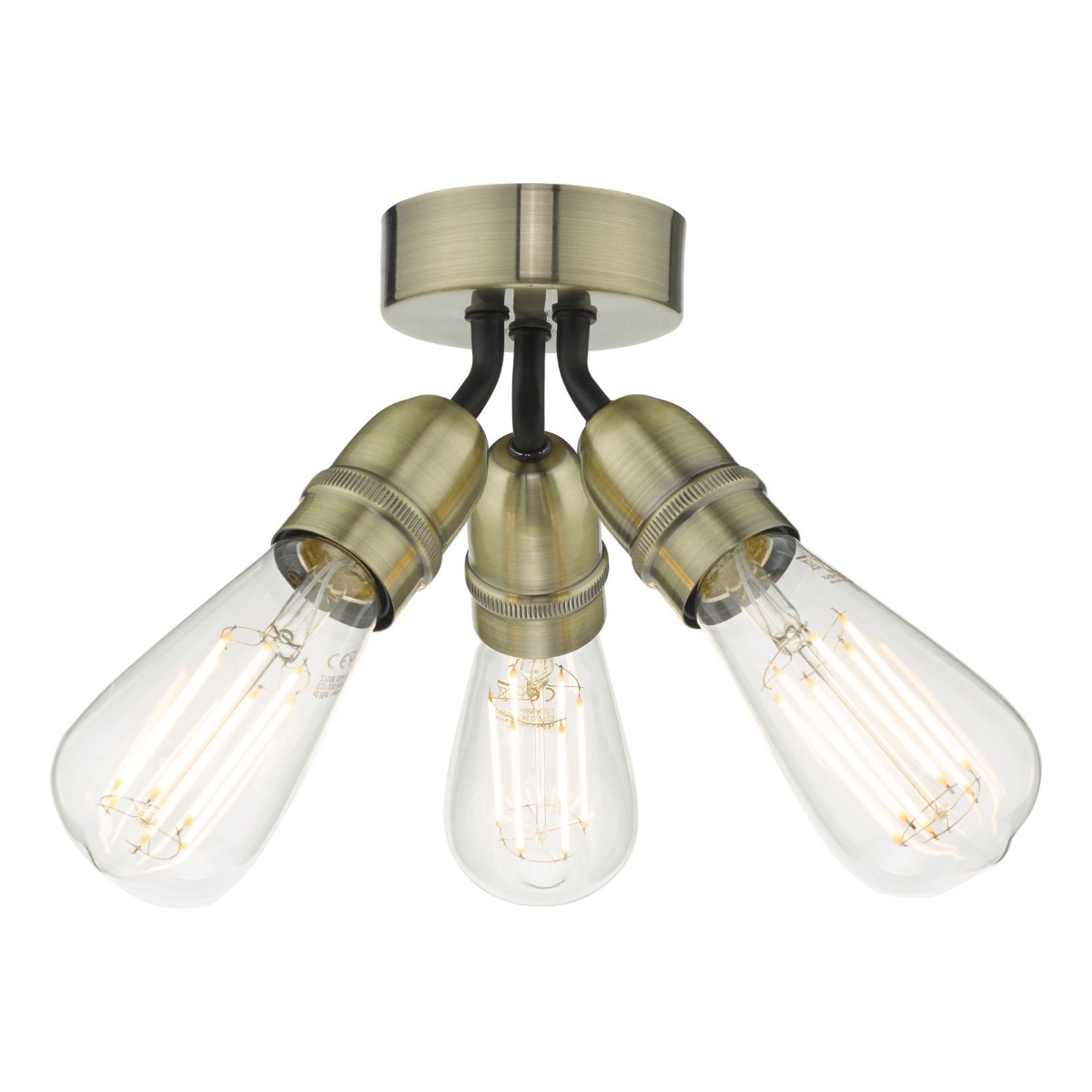Dar Wisebuys Yao 3 Light Ceiling Flush Light In Antique Brass Finish